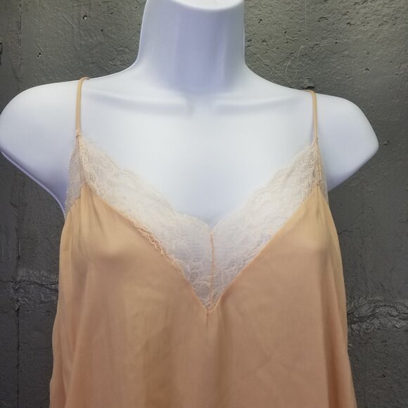 Zara Halter Tank Top Sz M Spaghetti Strap Lace Peach MoP Buttons Satin Coquette - Picture 2 of 11